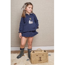 1738 Conjunto Niña Felpa Falda Castaña La Martinica