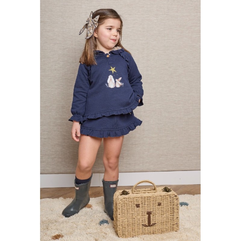 1738 Conjunto Niña Felpa Falda Castaña La Martinica