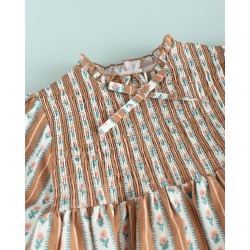 1805 Vestido Rayas Flor Toffee Mi Canesú