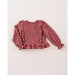1893 Blusa Top Volantitos Gasa Burgundy Mi Canesú