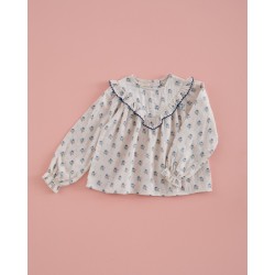 650 Blusa Ondas Gasa Flor Azul y Rosa mi Canesú