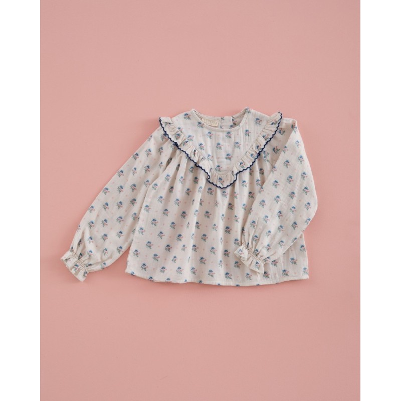 650 Blusa Ondas Gasa Flor Azul y Rosa mi Canesú