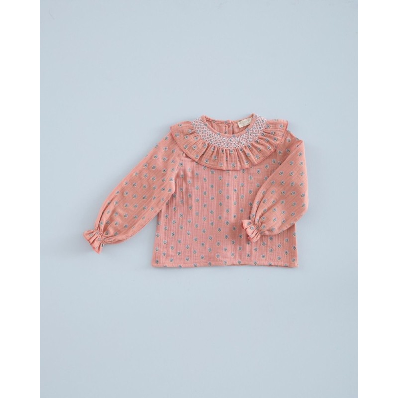 682 Camisa Engomada Gasa Florecita Geométrica Mi Canesú