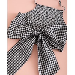 907 Top Elástico Lazo Vichy Negro