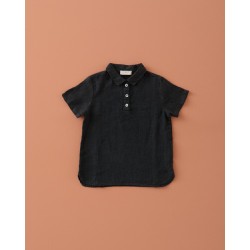 924 Camisa Lino Manga Corta Negra