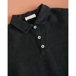 925 Camisa Lino Manga Corta Negra