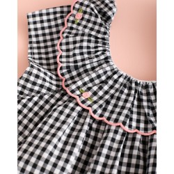 944 Vestido Bordados Vichy Negro