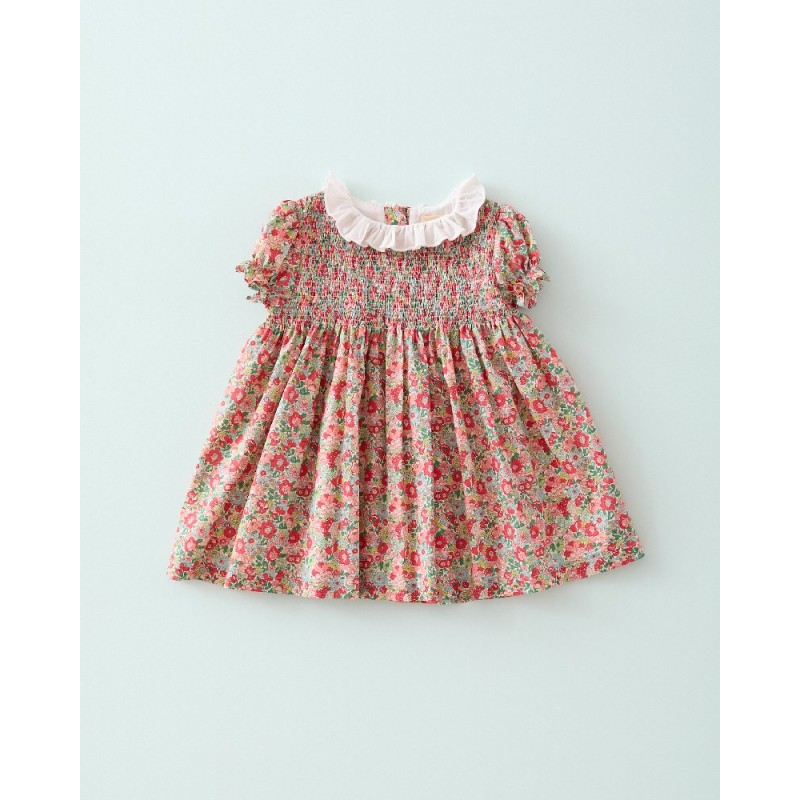 955 Vestido Canesú Fruncido Liberty Rosso